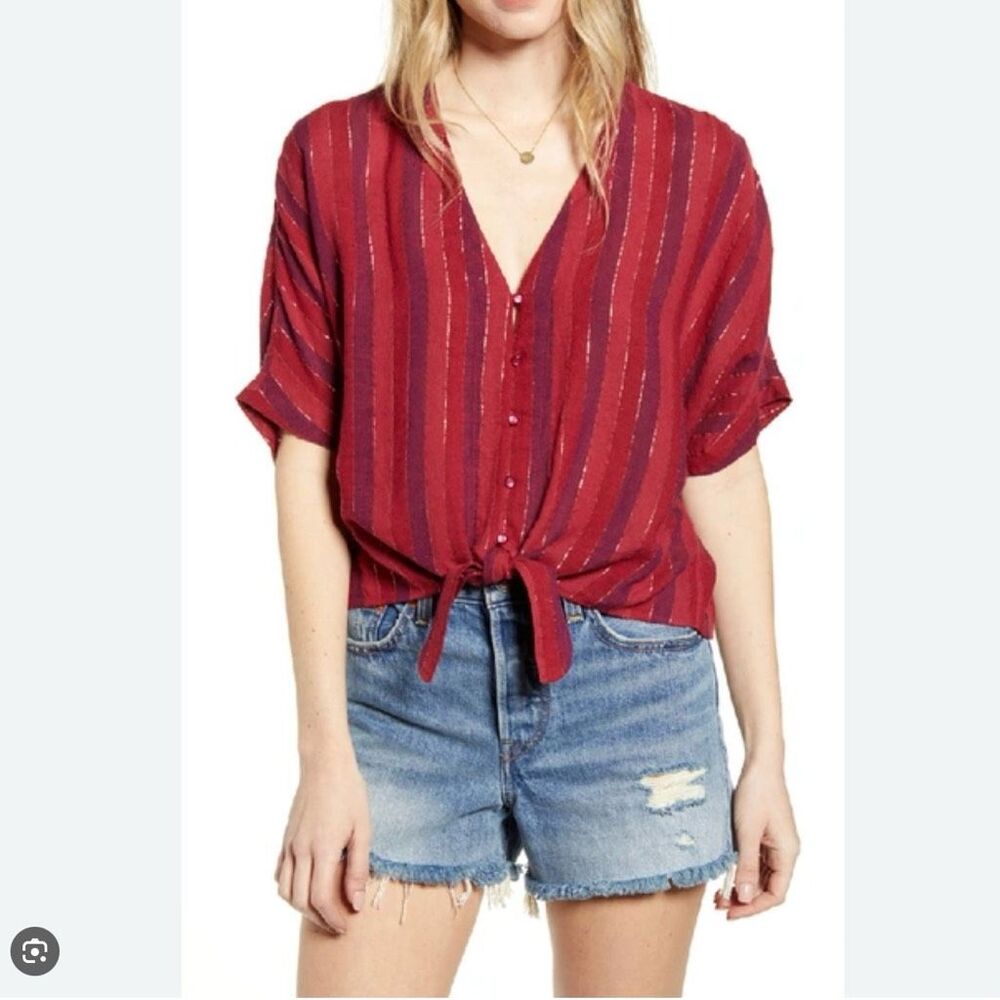 Rails Thea Tie Waist Blouse top In Rouge Stripe Size L